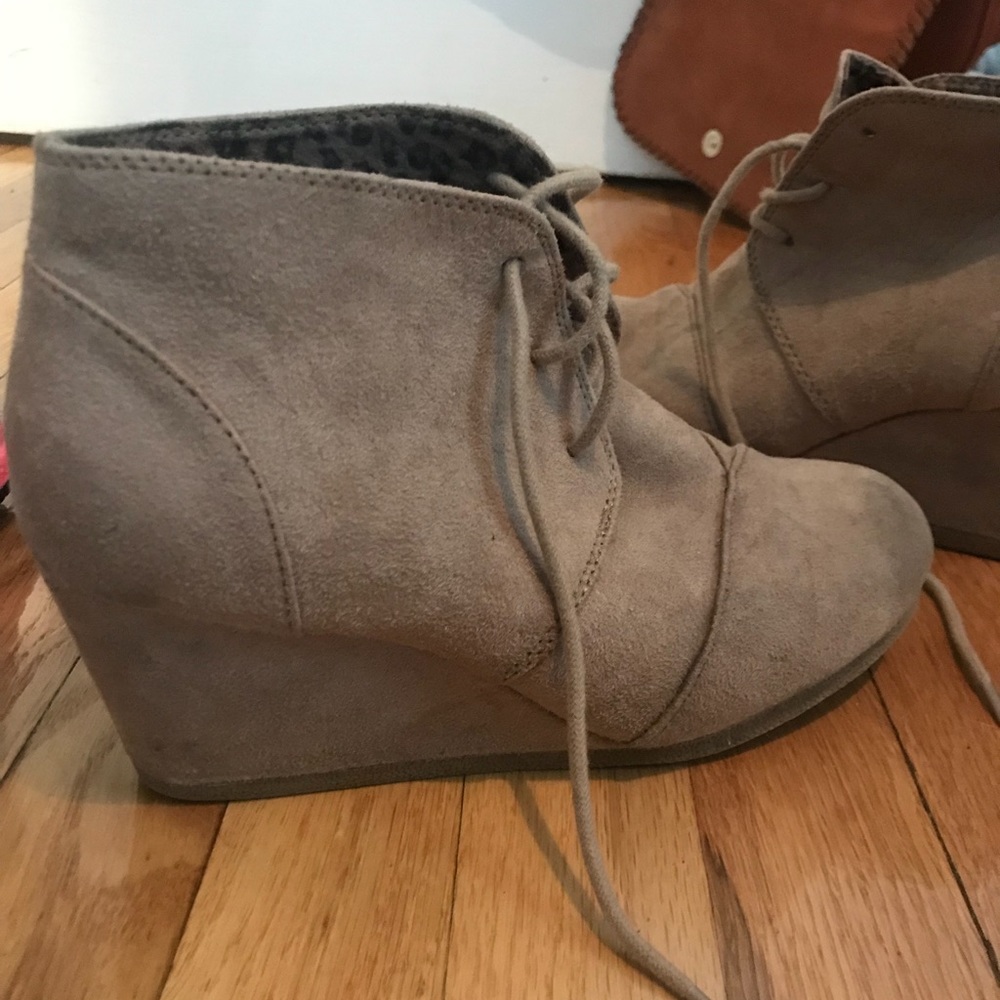 Taupe wedge booties